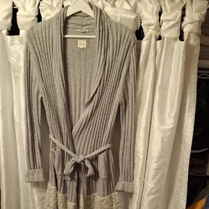 Lemon Gray And White Knit Cardigan Sweater M/L